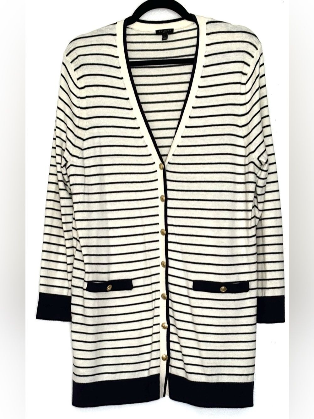 Talbots Supersoft Tipped Cardigan Ivory & Navy Size XLP - Picture 2 of 5